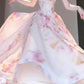 Gentle temperament pink floral suspender dress beautiful waist dress R0685