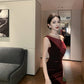 Off-shoulder sleeveless dress velvet banquet temperament fishtail dress skirt R1448