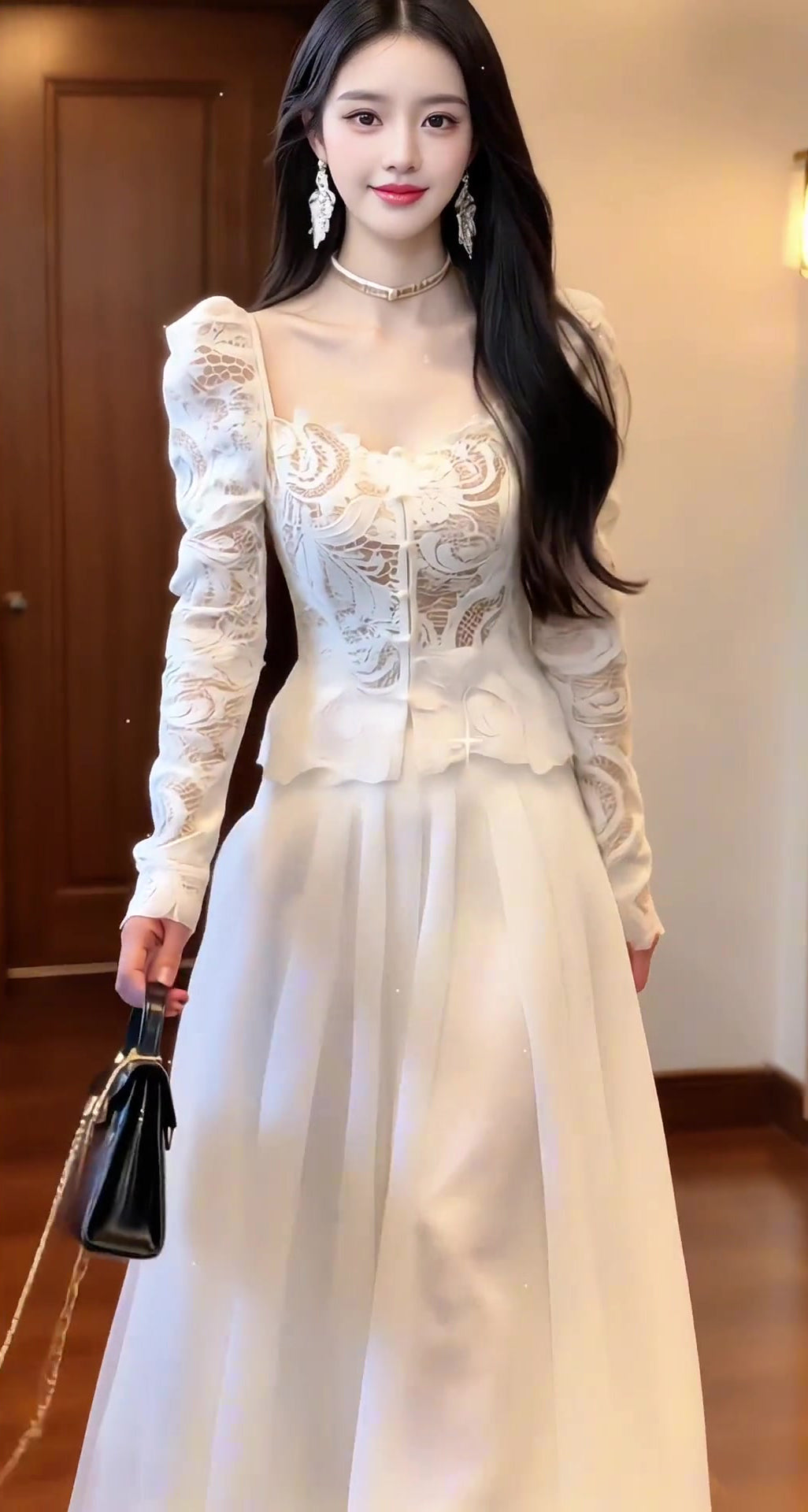 A set of gentle and elegant lace tops and mesh skirts R0516