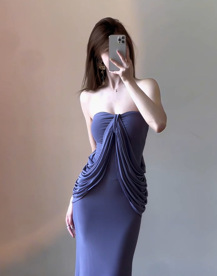 Show figure purple strapless tube top dress new sexy slim hip skirt R0518