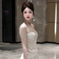 Temperament suspender dress lace patchwork waist slim banquet dress skirt R0519