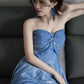 Dress blue wedding banquet high-end banquet temperament slim tube top dress R1624