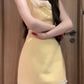Beautiful dress with a sense of wealth, doll collar and waist yellow skirt new style R0809