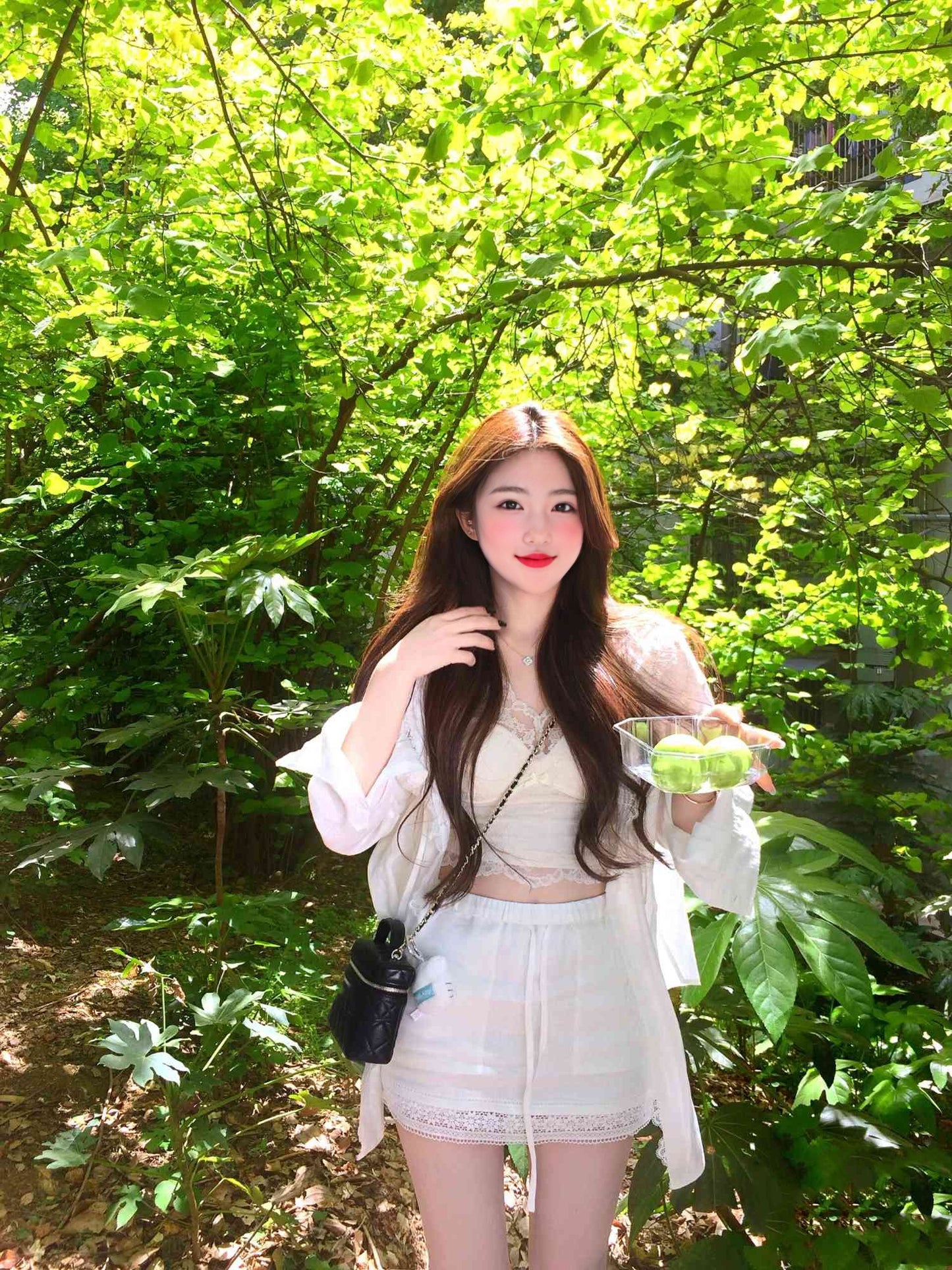 Beautiful and gentle temperament white shirt lace inner a-line skirt three-piece suit R0889