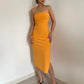 Hot girl sexy slit tube top dress slim fit medium length hip waist dress high-end long skirt R3037