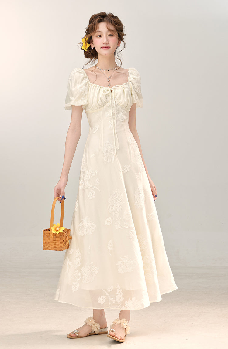 French style high-grade apricot dress women's new style small long skirt R1972