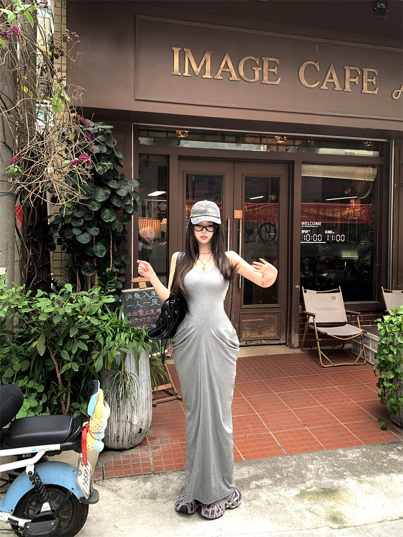 Suspender dress 2025 new style temperament figure-hugging waist slimming hip skirt R0570