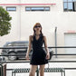 Hot girl halter neck dress chic waist a-line pleated short skirt R0583