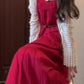 Retro red suspender dress holiday style temperament waist A-line long skirt R0682