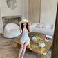 Blue jacquard suspender dress two-piece set beautiful waist slim hip skirt R0564
