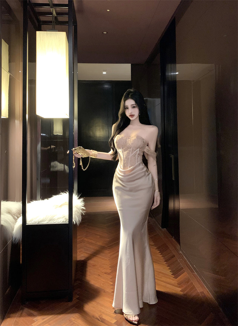 Celebrity sexy one shoulder tube top dress niche banquet dress skirt R0491