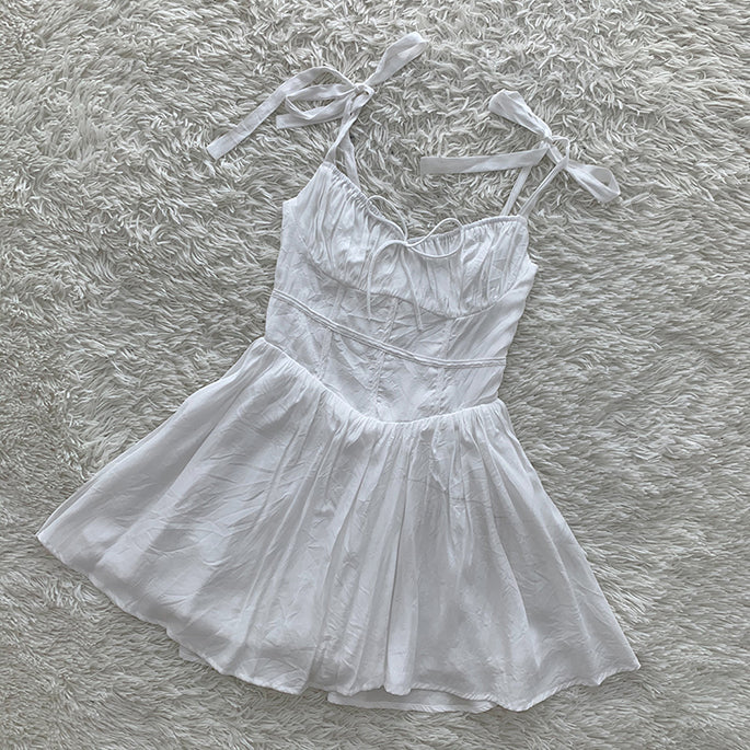 New French first love niche design short skirt gentle style white dress summer little white dress R3045