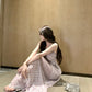 Purple suspender dress beautiful waist a-line beach dress R0587