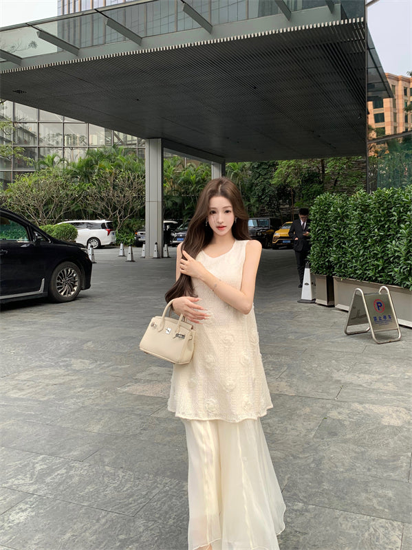 Beautiful flower vest dress gentle temperament atmosphere small skirt R0715