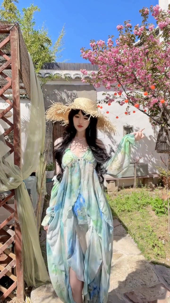 Blooming floral halter dress holiday style beautiful dress R0716