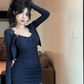 Hot Girl Style Sexy Bottom Slim Pleated Suspender Dress Long Sleeve Cardigan Top Two-piece Set R3789