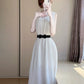 Gentle style white sleeveless chiffon dress temperament waist A-line long skirt R0743