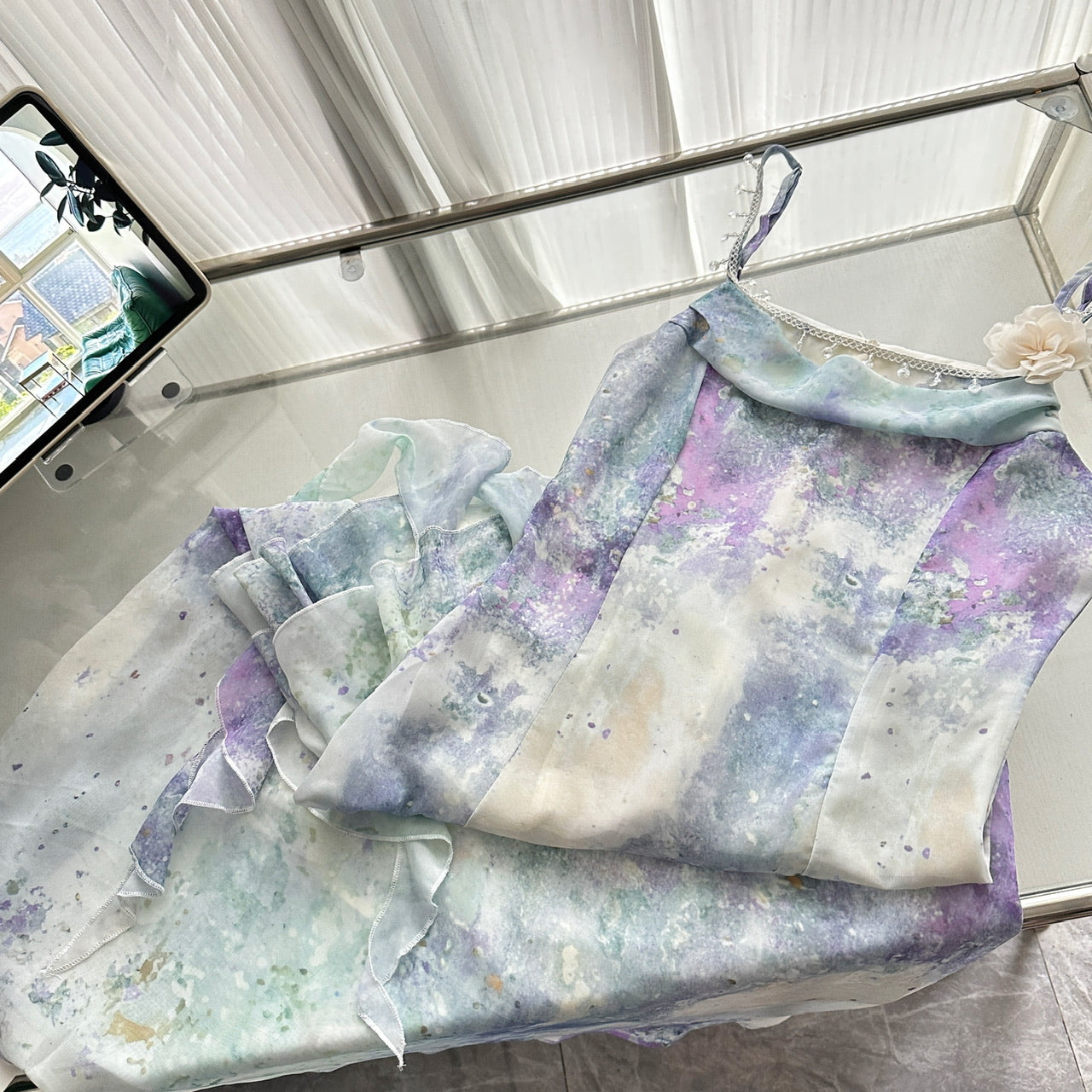 Irregular sling print slim fishtail long skirt R2177