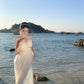 White hollow suspender dress gentle temperament waist backless A-line long skirt R0596
