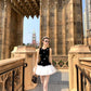 Black sleeveless vest dress with unique temperament and waist A-line puffy skirt R0556