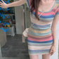 Pure color short-sleeved knitted dress with waist, sexy and slim hip-hugging short skirt R0143
