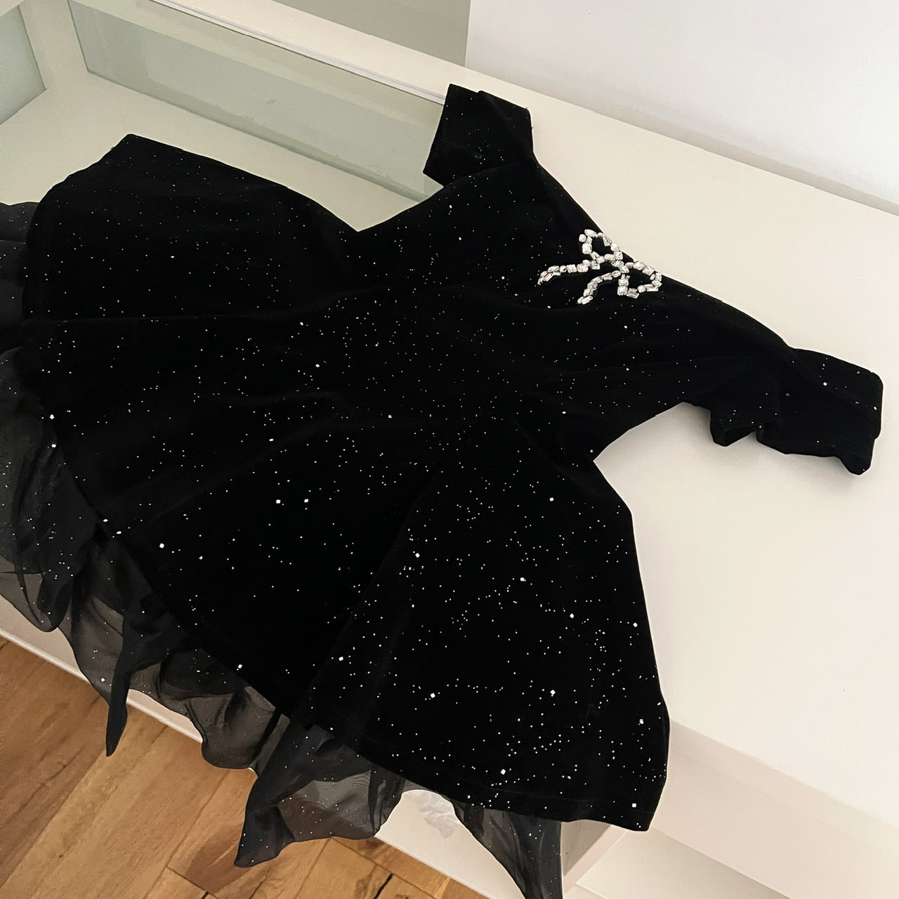 French high-end black velvet elegant dress R2181