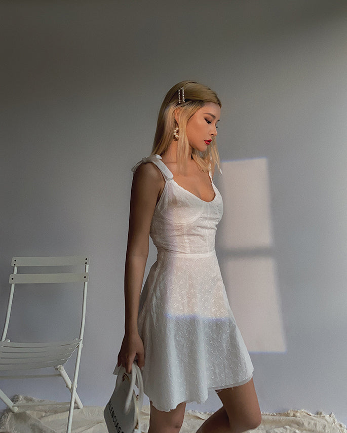 White embroidered double-layer suspender skirt French retro summer dress waist slimming skirt R3080