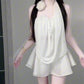 A complete set of pure and relaxed white halter top and short skirt two-piece suit R0833