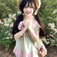 Pure outfit set casual green small flying sleeve top short skirt two-piece set R0834