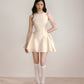 Beige glossy satin 3D handmade pearl princess skirt puffy dress R5133