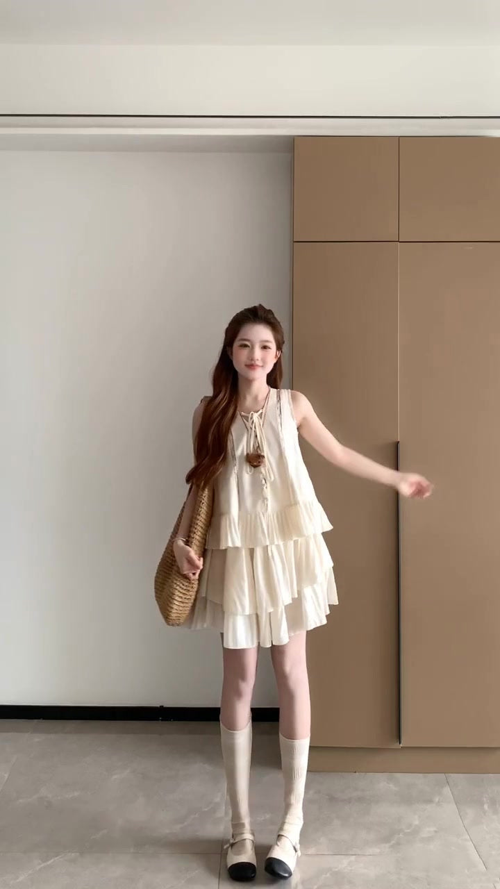 Holiday style outfit suit casual fashion sleeveless vest a-line short skirt two-piece suit 2025 R0839