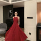 Burgundy halter neck dress French style suspender dress high-end dress R1454
