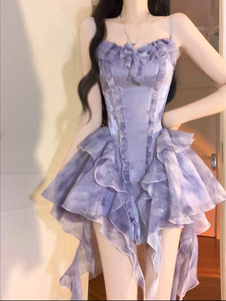 Tea break French sweet puffy suspender dress super fairy forest fairy dress high-end R1653