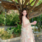 Beautiful small skirt loose A-line long skirt holiday style flower suspender dress R0693