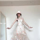 Flower suspender dress gentle temperament beautiful waist A-line long skirt R0661