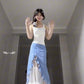 Suit white camisole faux two piece skirt two piece suit R0650