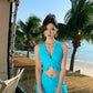 Beautiful outfit set V-neck halter top skirt sexy holiday style two-piece suit R0652