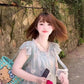 Gentle and sweet style blue floral dress beautiful loose A-line short skirt for petite R0651