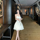 Gentle style v-neck ruffled suspender dress temperament waist A-line short skirt R0594