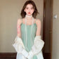 Green suspender dress holiday waist a-line short skirt beautiful skirt R0899