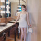 French sexy suspender dress sweet high waist slim fit ruffled slimming collar hip skirt R3749