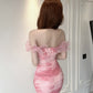Gentle temperament style sexy one-shoulder dress with waist pleats and slim prints with blurred hip skirt R3747