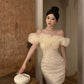 Temperament flower one-shoulder dress niche design banquet small dress R0797
