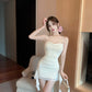French sexy suspender dress sweet high waist slim fit ruffled slimming collar hip skirt R3749
