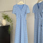 V-neck floral dress, loose short sleeves, waist-length holiday style long dress R2068