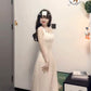White sleeveless vest dress gentle style waist slim hip skirt R0589
