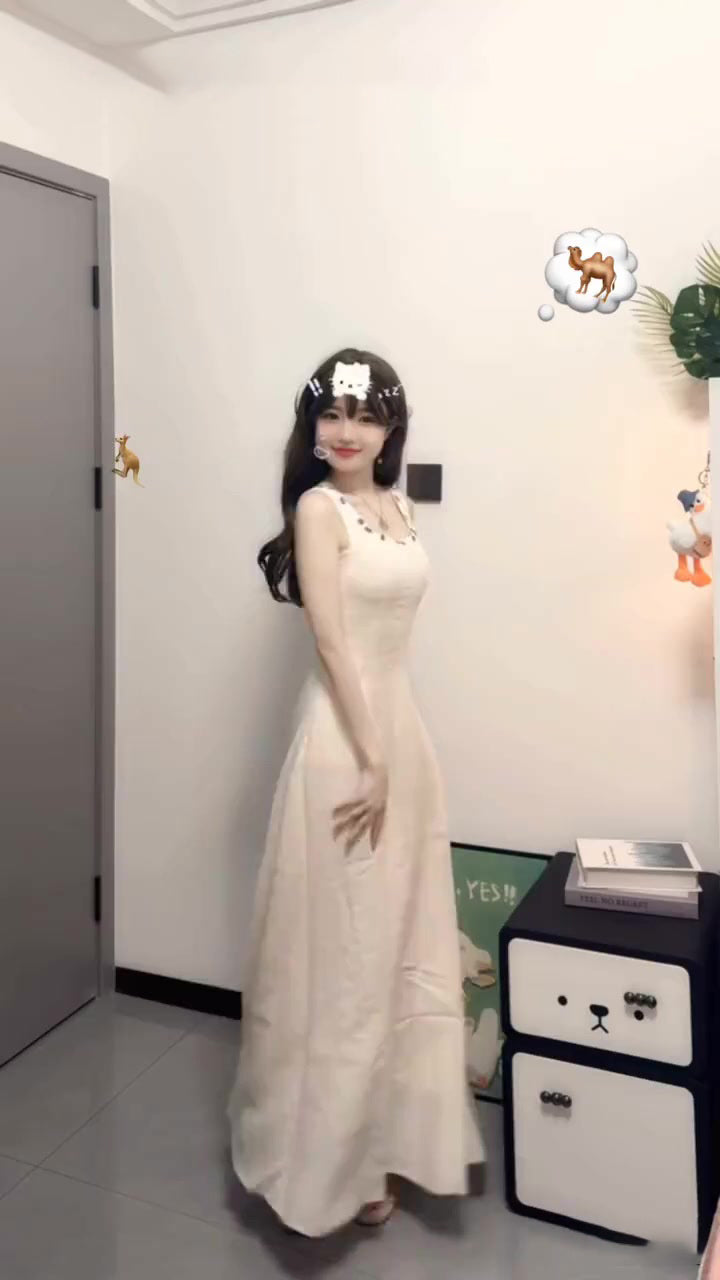 White sleeveless vest dress gentle style waist slim hip skirt R0589