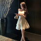 Gentle style v-neck ruffled suspender dress temperament waist A-line short skirt R0594