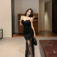Blue jacquard suspender dress two-piece set beautiful waist slim hip skirt R0565