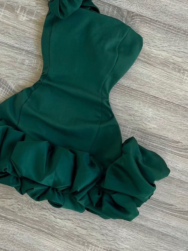 Pure horny sexy ruffled buds fluffy jumpsuit short skirt party small dress high-end women's homecoming dress R3003